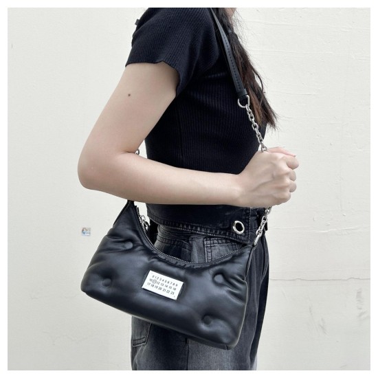 Luxury Quilted Nappa Leather Chain Shoulder Bag | Cloud Pillow Crescent Hobo Bag