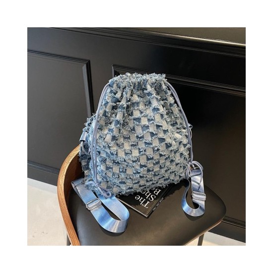 Large Capacity Canvas Tote Bag with Checkerboard Print, Casual Crossbody and Backpack in Two Styles