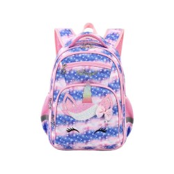 Girls Backpack with Striped Unicorn Print – Cute Cartoon School Bag for Kids, Lightweight & Durable