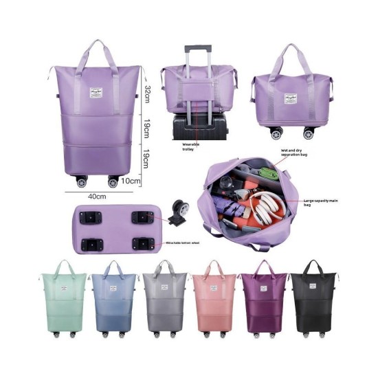 Spinner Wheel Expandable Travel Duffel Bag, Extra-Large Capacity Wet-Dry Separation, Gym & College Student Luggage