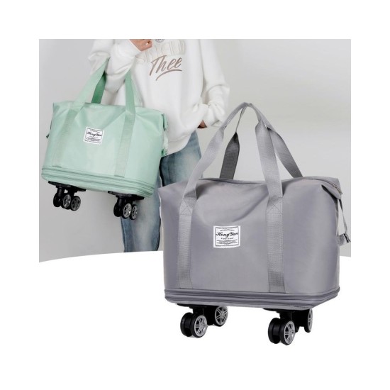 Spinner Wheel Expandable Travel Duffel Bag, Extra-Large Capacity Wet-Dry Separation, Gym & College Student Luggage