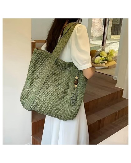 Woven Straw Tote Bag for Women - Large Boho Beach Bag with Single Shoulder Strap