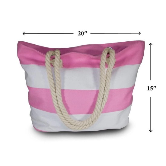 Canvas Tote Shoulder Bag for Pool and Beach with Top and Inner Zipper Rope Handles with Waterproof Bag for Phone Include