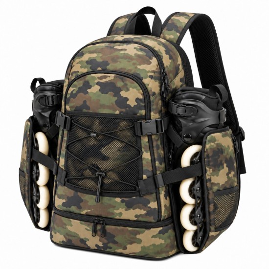 Camouflage Roller Skate Backpack - Durable Dual Shoulder Bag for Inline Skates & Sports Gear
