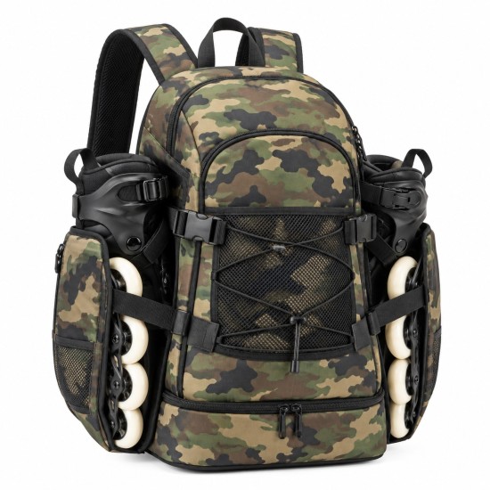 Camouflage Roller Skate Backpack - Durable Dual Shoulder Bag for Inline Skates & Sports Gear